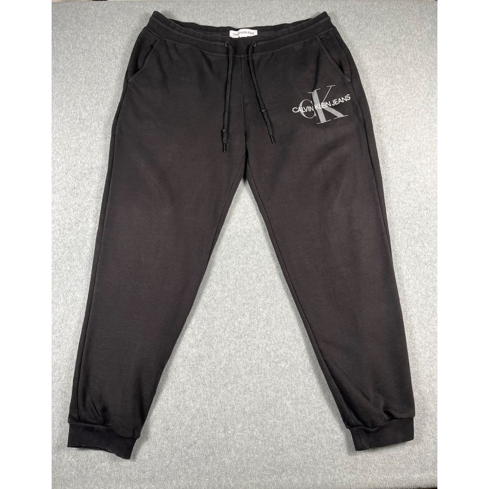 Calvin Klein Jeans Joggers Sweatpants Mens XL Pull-on Drawstring Black Logo